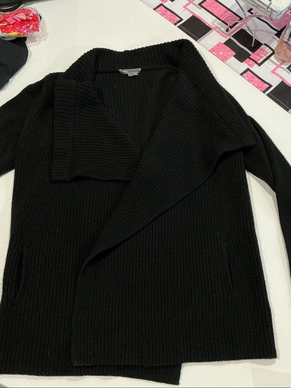 Vince Black Ribbed Open-Front Cardigan